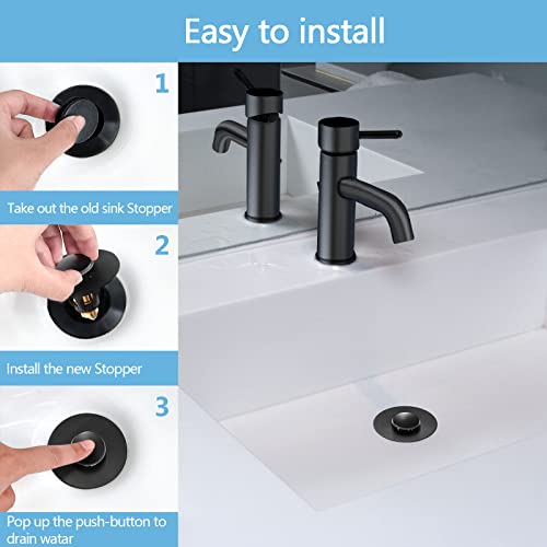 QYHNYJF Black Bathroom Sink Stopper – Pop Up Drain Stopper & Sink Strainer, Universal Sink Plug for 1.1" to 1.5" Bathroom Sink Drain Pipes, Matte Black Finish - color: Matte Black