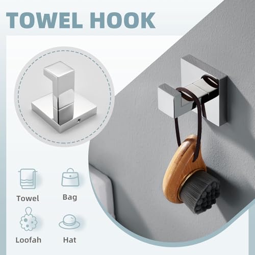 Bathroom Hardware Set 4-Piece, Angle Simple SUS304 Stainless Steel Bath Accessory Kit, Bathroom Fixture Set with Robe Hook, Toilet Paper Holder, Towel Holder and Towel Bar Polished Chrome - color: Polished Chrome
