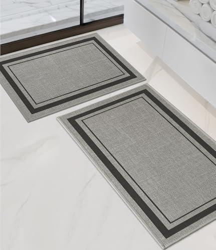 chakme 2 Piece Bathroom Rug Sets, Ultra Thin Bath Mat Quick Dry, Absorbent Non Slip Machine Washable, Dark Grey, 17"x24"+17"x32" - color: Dark Grey, size: 2-Piece (17" x 24" + 17" x 32")