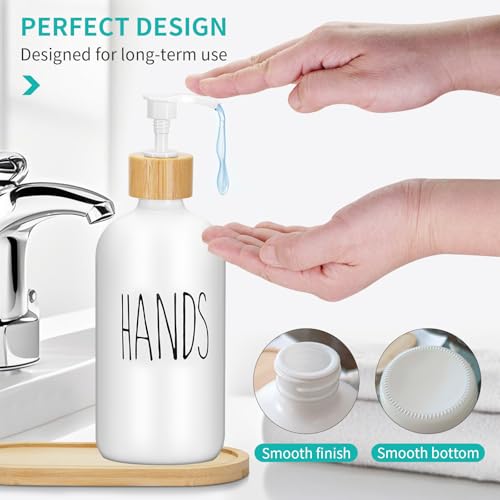 2 Pack 16 Oz Glass Soap Dispenser Set with Tray, Hand Dish Soap Dispenser Set for Bathroom and Kitchen Bottle Dispenser with Dish Soap, Hand Soap, Lotion (White（Hands） White (Dishes)) - color: White（hands）white (Dishes)