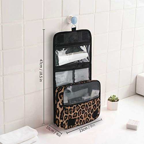 senya Hanging Travel Toiletry Bag Kit Makeup Case Cosmetics Organizer for Men Women - color: Leopard Cheetah