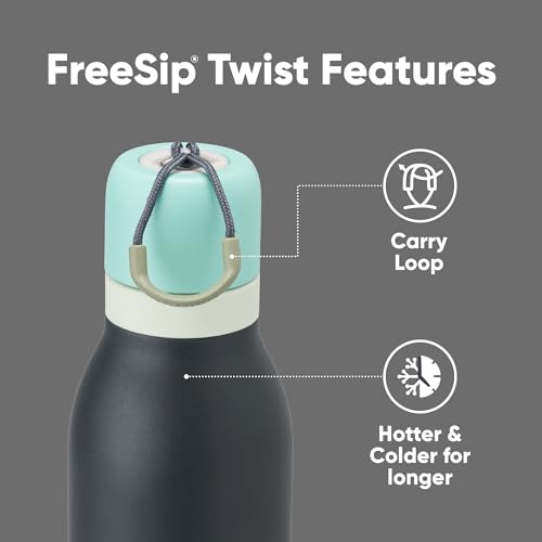 Owala FreeSip Twist Insulated Stainless Steel Water Bottle with Straw for Sports and Travel, BPA-Free, 18-oz, Blue/Grey (Foggy Tide) - color: Foggy Tide, size: 18 Ounces