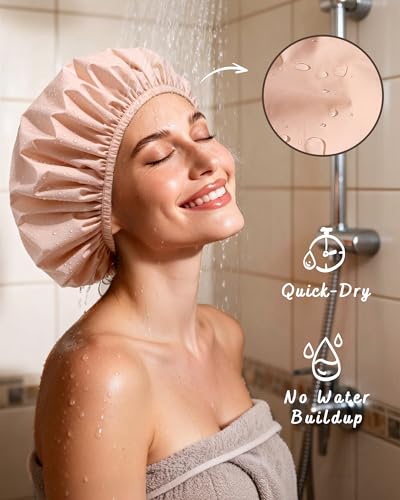 Yanibest Shower Cap for Women - Frizz Free Satin Lined Shower Cap Waterproof Large Double Layer Reusable with Soft Elastic Band for Braids Long Hair - color: Army Green
