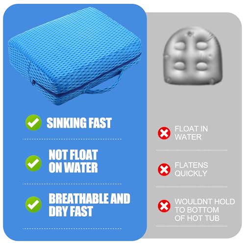 Threehoney 2 Pcs Hot Tub Booster Seat for Adults, 5 Inch 4D Mesh Spa Bathtub Booster Cushion with Suction Cups Micro Dot Quick Dry Non Slip Bottom Mat Tub Accessories for Indoor Outdoor(Blue) - color: Blue