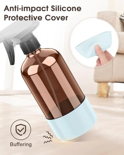Bontip Glass Spray Bottle with Silicone Sleeve Protection, Amber Glass Spray Bottle Set for Window Cleaner Aromatherapy Facial Hydration Watering Flowers Hair Care 2 Pack/16 oz (Black & Blue, 16 oz) - color: Black & Blue, size: 16 Ounces