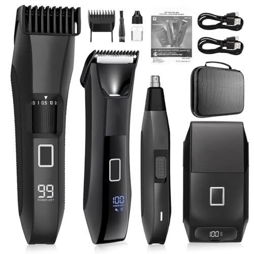 Manscape Beard & Body Trimmer Kit, IPX7 Waterproof 4-in-1 Men's Grooming Set, Ball Shaver with LED Light, R-Shape Ceramic Blade for Sensitive Skin, 20 Length Settings, Type-C Charging, LED Display - color: Black456