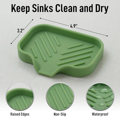 Zulay Kitchen Small Silicone Sponge Holder (4.9x3.3”) – Space-Saving Sink Organizer Tray for Sponge, Soap, Brush & More – Compact Non-Slip Dish for Kitchen & Bathroom (Jade Green) - color: Jade Green (Small), size: Small (4.9x3.3)