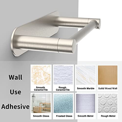 Adhesive Toilet Paper Holder Brushed Nickel Bathroom Double Post Pivoting Toilet Tissue Holder Roll Holder Stick On No Drilling Stainless Steel and Zinc Alloy - color: Brushed Nickel