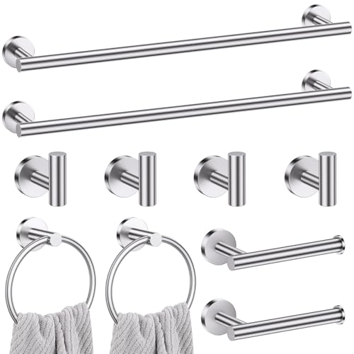 Lairuier Brushed Nickel Bathroom Hardware Set, 10-Piece Towel Bar Set SUS304 Stainless Steel Bathroom Hardware Accessories Set Round Towel Holder Set Wall Mounted - color: Brushed Nickel, size: 10-Piece Standard Set