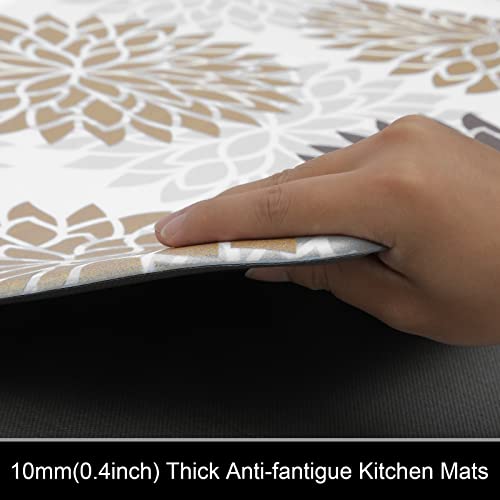 HEBE Anti Fatigue Kitchen Rugs Sets of 2, Non Slip Kitchen Mats for Floor, Waterproof Cushioned Comfort Standing Carpet for Kitchen Sink, Home Office, Laundry Room - color: Brown, size: 17.3"x48"+17.3"x28"-0.4"Th