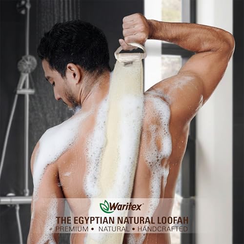 Waritex Organic Egyptian Extra-Long Loofah Exfoliating Back Scrubber | Natural Loofah Fiber Exfoliating Body Scrubber for Shower Deep Clean, Hard-to-access Body and Back Areas for Men and Women