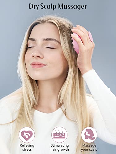 HEETA Scalp Massager Hair Growth, Soft Silicone Scalp Scrubber Shampoo Brush for Exfoliation, Dandruff Removal & Head Massage Stress Relax, Wet & Dry Use for Thick, Thin Hair Care, Wheat Straw Pink - color: New Pink