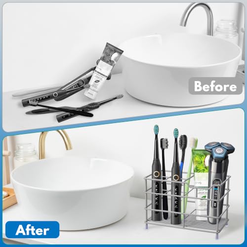 Urbanstrive 304 Stainless Steel Bathroom Toothbrush Holder Toothpaste Holder Stand Bathroom Accessories Organizer (Grey, Large) - color: Grey, size: Large