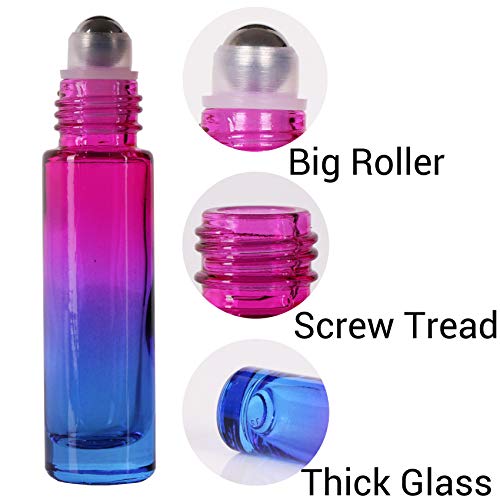 inice 4 Pack 10ml Roller Bottles for Essential Oils,Gradient Color Glass Bottle Roll on Stainless Steel Ball with Golden Metal Cap - color: 4 PACK Gradient Color Rolelr Bottles