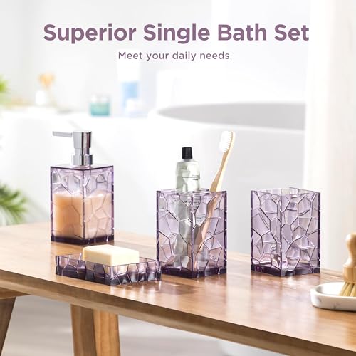 HBlife Bathroom Accessories Set, Lavender Purple Acrylic Bathroom Counter Set with Toothbrush Holder, Soap Dispenser, Tumbler, Soap Dish, Boho Modern Bathroom Decor, Ideal Gift Choice - style: purple