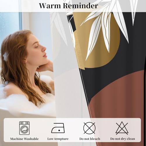 Boho Abstract No Hook Shower Curtain with Snap in Liner | 71x74 Inch, Black Mid Century Geometric Shower Curtains for Modern Bathroom, Waterproof Fabric with Mesh Top Window - color: Boho Black