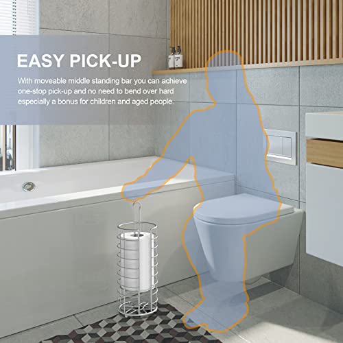 Toilet Paper Holder Stand, Freestanding Bathroom Toilet Paper Organizer, 3 Mega Roll Toilet Paper Holder for Under Sink, Vanity, Cabinet Shelf (Silver) - color: Silver