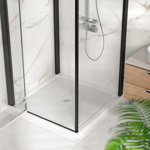 HITSLAM Square Shower Mat, 36 x 36 Inch Non Slip Bath Mat for Tub, Soft PVC Loofah Bathtub Mats with Drain Holes, Quick Drying Bathroom Stall Floor Mat, Bathroom Accessories Without Suction Cup, White - color: White, size: 36" x 36" (Square)