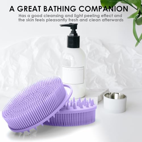 Silicone Body Scrubber – Silicone Loofah for Shower, Set of 2 Soft Dual-Sided Exfoliating Body Bath Shower Scrubber Loofah Brush Easy-to-Clean for Sensitive Kids Women Men All Kinds of Skin - color: Purple and Starlight