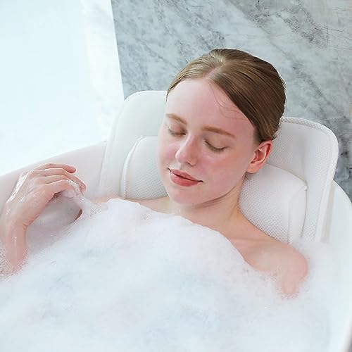 AEROiVi Full Body Bath Pillow with Lumbar Pillow Bathtub Cushion with 14 Suction Cups 3D Air Mesh Fit Any Tub Luxury Bathroom Accessories - size: 50 inch