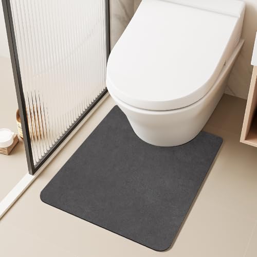TYUU Toilet Rug, Thin Toilet Rugs U Shaped Washable Non Slip Absorbent Quick Dry Low Pile Toilet Mat, 20"x24" U Shape Dark Grey - color: Dark Grey, size: 1'8" X 2' (U-Shape)