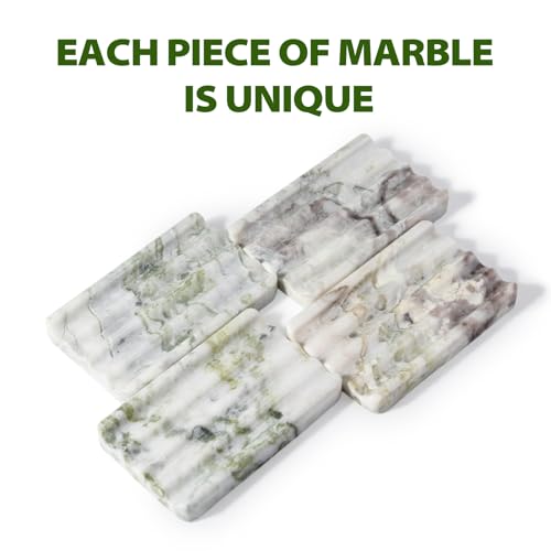 Karibiber Marble Soap Dish, Large Stone Bar Soap Holder Shower, Green Bathroom Soaps Saver, Easy Cleaning Natural Stone Sponge Holder for Kitchen Sink, Executive Jewelry Ring Tray - color: Light Green