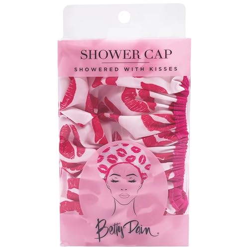 Reusable Shower & Bath Cap & Lined, Oversized Waterproof Shower Caps Large Designed for all Hair Lengths with PEVA Lining & Elastic Band Stretch Hem Hair Hat - Fashionista Showered With Kisses - color: Showered With Kisses