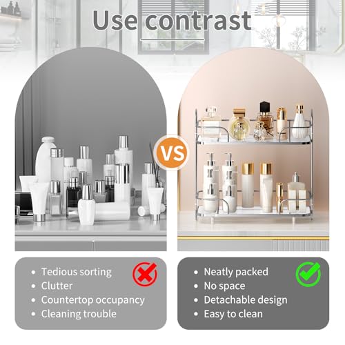 2 Tier Corner Bathroom Counter Organizer, Cosmetic Skincare ，Bathroom Countertop Perfume Tray Vanity, Kitchen Spice Corner Storage Shelf - color: Silver