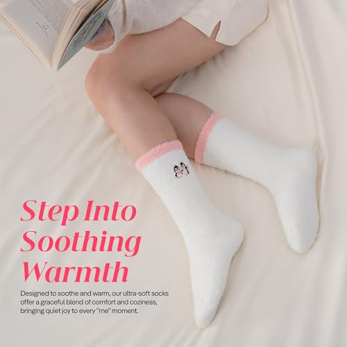 CoolMate Cozy Soft Cloud Socks, Fuzzy Socks for Women - color: D.06 - Embroidered Penguin