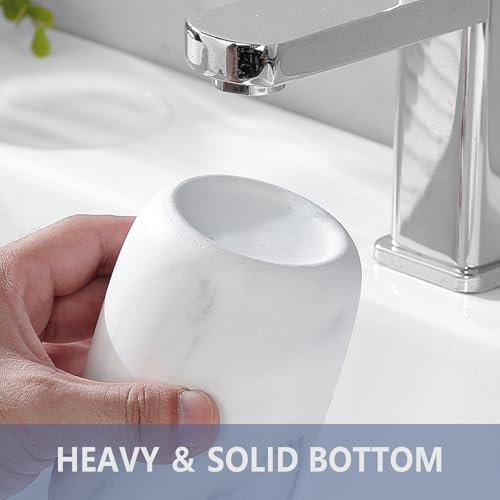 Marble Toothbrush Holders - 2 Ceramic Toothbrush Holders for Bathrooms Toothbrush Toothpaste Holders Set, White Bathroom Tumbler Cups Reusable Toothbrush Mouthwash Cup, Bathroom Counter Organizer. - color: White Marble, size: 2pcs