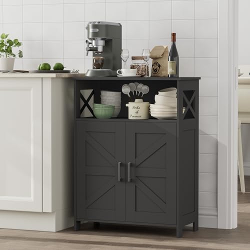 Homhedy Farmhouse Bathroom Storage Cabinet with 2 Doors, Toilet Paper Cabinet with Adjustable Shelf, Small Bathroom Cabinet for Kitchen/Laundry/Living Room, 11.8 x 23.6 x 31.5 Inches, Black - color: Black