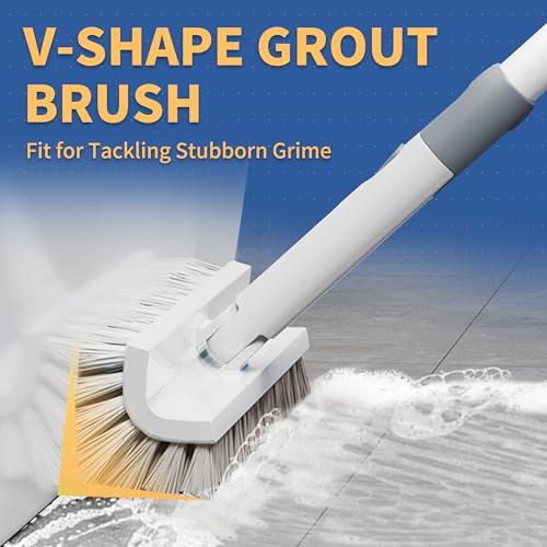 BOOMJOY Grout Brush with Long Handle, 57" Grout Cleaner for Tile Floors, Double-Sided with V-Shape Stiff Bristles for Bathroom, Patio, Kitchen, Wall, Corners and Deck - color: V-shaped