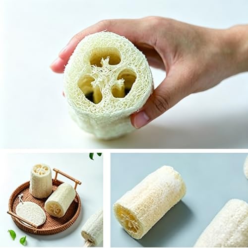 pisdoplop Natural Loofah Exfoliating Body Sponge Scrubber, 4 inch-Long Organic Loofa Luffa Plant-Based for Men & Women Skin Care Bath Shower Cleaning, Natural Sponges for Dishes - style: Natural Loofah