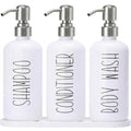 MOMEEMO Refillable Shampoo and Conditioner Bottles with Tray, Shower Shampoo Dispenser for Shower, Body Wash Dispenser for Shower, Shampoo Conditioner Dispenser with Stainless Steel Pumps (White) - color: White Silver
