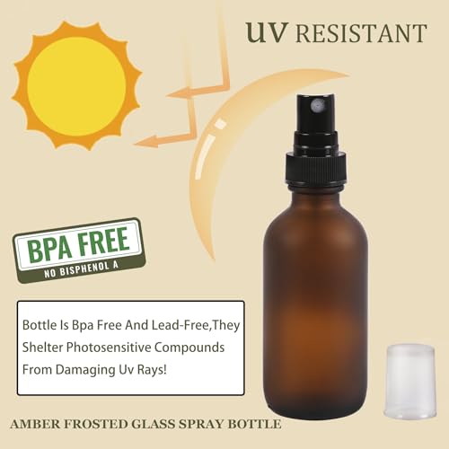 NOOEEISS Green Glass Small Spray Bottles 2 oz 48 Packs,Fine Mist Sprayer Pretty Finish,Refillable Containers mini spray bottles for Cleaning Solutions and Skin Care (Amber Frosted 48Pack) - color: Amber Frosted, size: 48Pack