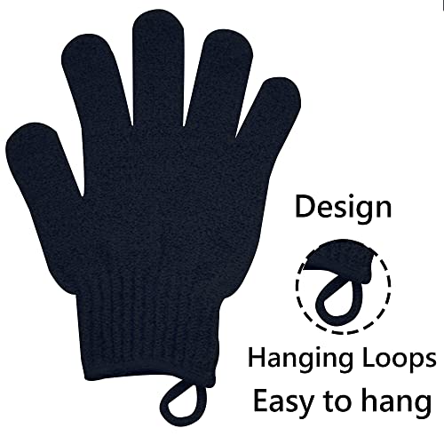 Exfoliating Glove with Hanging Loop - Bath Gloves 1 Pair Shower Gloves, Heavy Exfoliating Gloves for Men and Women Shower Gloves Body Wash Makes Skin Soft Healthy Body Exfoliating Gloves 1 Pair Black - style: 1 Pair Black Exfoliating Gloves