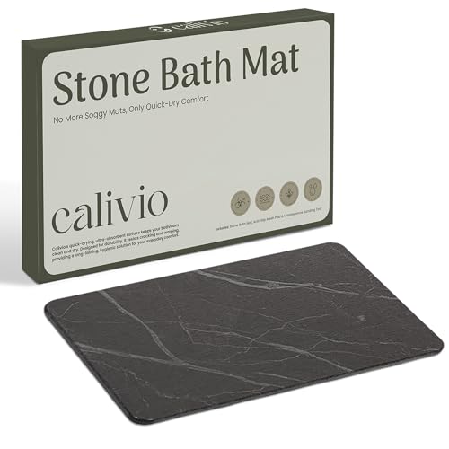 Quick Dry Shower Stone Bath Mat, Super Absorbent & Non-Slip 24 x 16 Inch Diatomaceous Earth Mat, Durable & Easy to Clean Diatomite Bath Mat for Bathroom Floor/Kitchen (Charcoal) - color: Charcoal