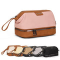 Double-Layer Toiletry Bag, Water-Resistant Hybrid Leather Cosmetic Organizer with Wet/Dry Compartments, 26x15x16cm, Pink - color: Pink