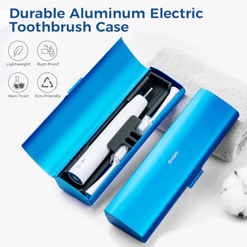 Aluminum Electric Toothbrush Travel Case, 2 in 1 Travel Toothbrush Holder for Oral B/Oral-B Pro 1000 1500 5000 and Most Electric Toothbrush for Traveling, Removable Silicone Liner-Blue - color: Blue