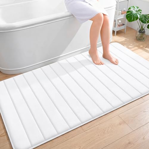 OLANLY Memory Foam Bath Mat 59x35, Super Soft Absorbent Bathroom Rugs, Quick Dry, Machine Washable Shower Floor Rugs, Bathmat Carpet, Bathroom Home Decor Accessories, White - color: White, size: 59" X 35"