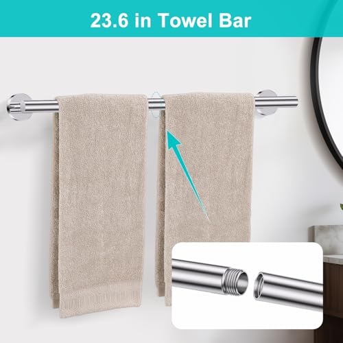 Polished Chrome Towel Bar Bathroom Hardware Accessories Set, 5 Pieces Toilet Paper Holder Towel Racks Set for Bathroom Stainless Steel Wall Mounted 23.6 in - color: Polished Chrome, size: 5 Pieces A
