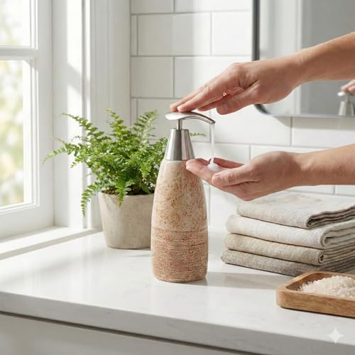 BOPPIE Ceramic Soap Dispenser, Modern Countertop Hand & Dish Soap Dispenser for Bathroom/Kitchen, Refillable Liquid Soap Bottle with Rust Proof Pump (Ceramic Style B) - color: Ceramic Style B
