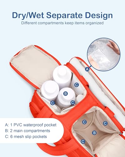 TOPDesign Travel Toiletry Bag for Women, Puffer Large Toiletry Bag, Lightweight Cosmetic Makeup Organizer with Handle for Traveling, Accessories, Essentials, Toiletries (Red Orange) - color: Red Orange