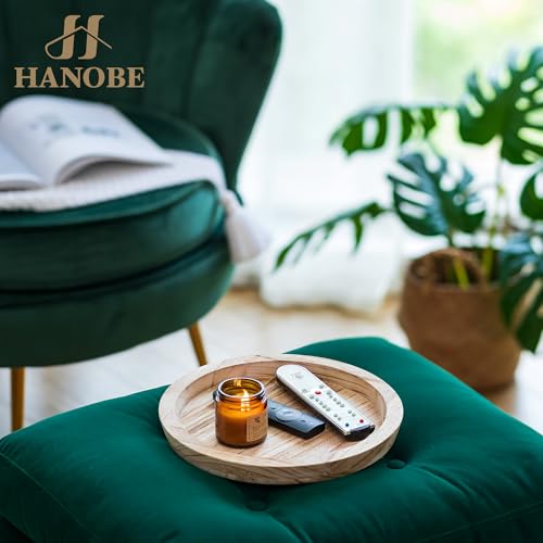 Hanobe Wooden Tray for Coffee Table: Candle Holder Plate Round Decorative Serving Tray - Vintage Table Centerpiece Rustic Farmhouse Home Decor - color: Light Burnt Wood