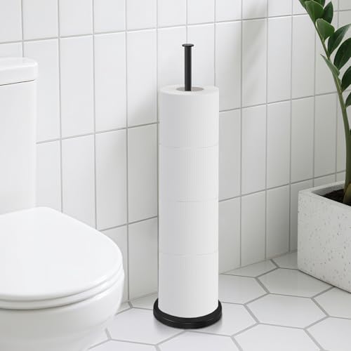 Toilet Paper Holder Stand,Free Standing Toilet Paper Holder with Reserve Function,Rustproof Matte Black Toilet Paper Holders Free Standing,Non-slip&No Drilling Toilet Paper Stand Designed for Easy Use