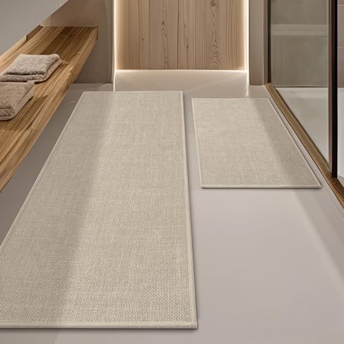 YIHOUSE Beige Bathroom Rug Sets 2 Piece, Absorbent Bath Mat for Bathroom Non Slip Washable, Bath Room Mat Quick Dry, Thin Bath Rug Set for Toilet and Floor(17"x24"+17"x47") - color: Beige, size: 2 Piece (17"x24" + 17"x47")