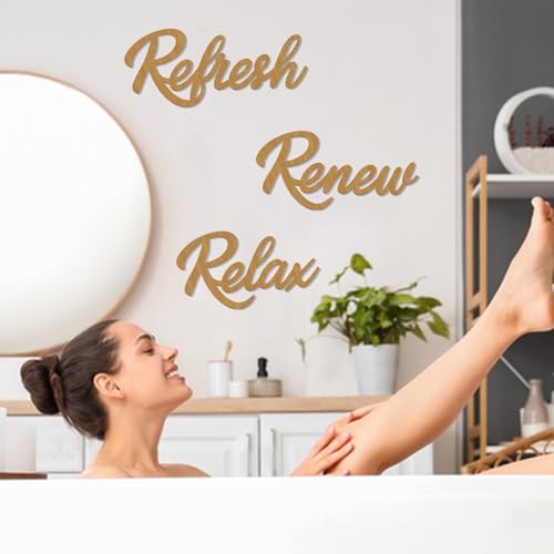 3 Pieces Bathroom Decor Rustic Bathroom Wall Art Wooden Bathroom Sign,Relax Renew Refresh Sign (Brown large) - color: Brown large