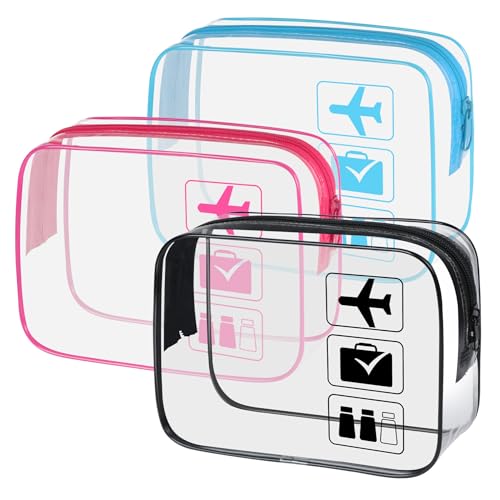 3Pcs TSA Approved Toiletry Bag, Clear Travel Toiletry Bag, Clear Makeup Bag, Waterproof Travel Makeup Cosmetic Bag, Carry On Airport Airline Quart Size Travel Bag for Women Men (Black+Pink+Blue) - color: Black+Pink+Blue