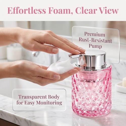 Malachi Foaming Hand Soap Dispenser, Refillable Clear Glass Foam Pump Bottle for Hand Soap, Dish Soap, Body Wash, Shampoo, Facial Cleanser & Baby Wash, Multi‑use for Bathroom, Kitchen & Commercial Use - color: Diamond Pink -2