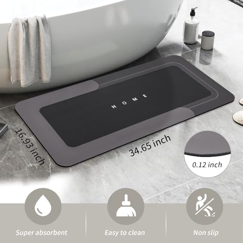 Housego Absorbent Bath Mat Magic Rug, Quick Drying Magic Bath Mat Non-Slip Floor Rug Rubber Backed for Bathroom Kitchen Shower Sink, Water Absorbent (1PC, 16.93''x34.65'', Black) - color: Black, size: 1'5" x 2'11" (Rectangular)